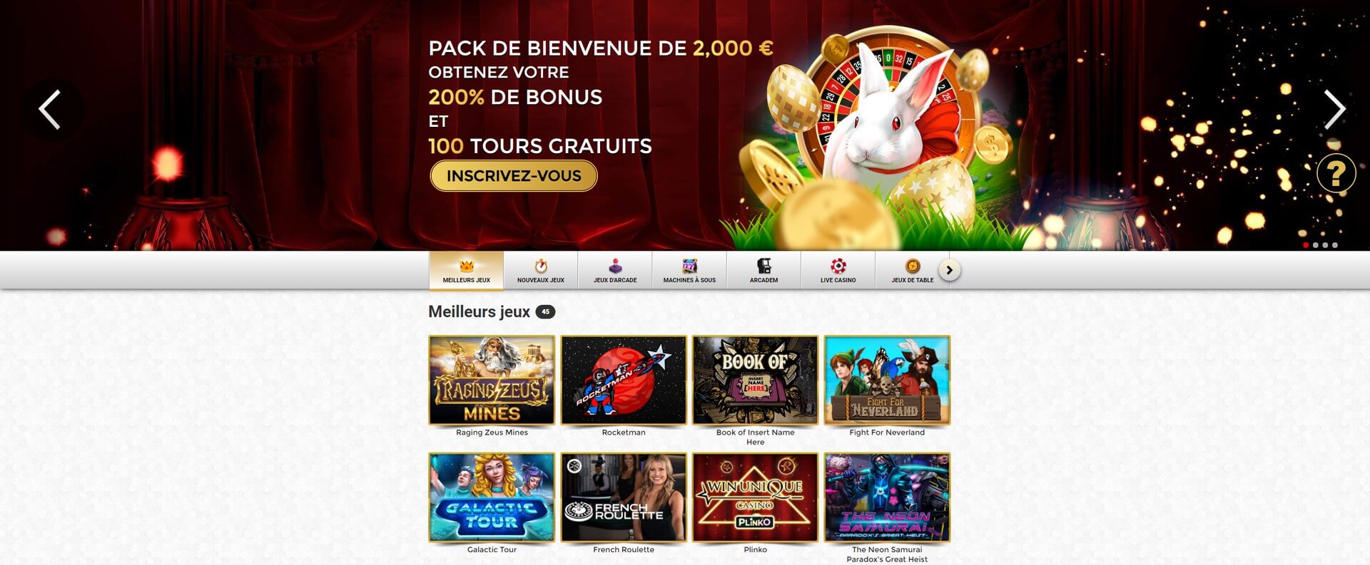 200% DE BONUS ET 100 TOURS GRATUITS